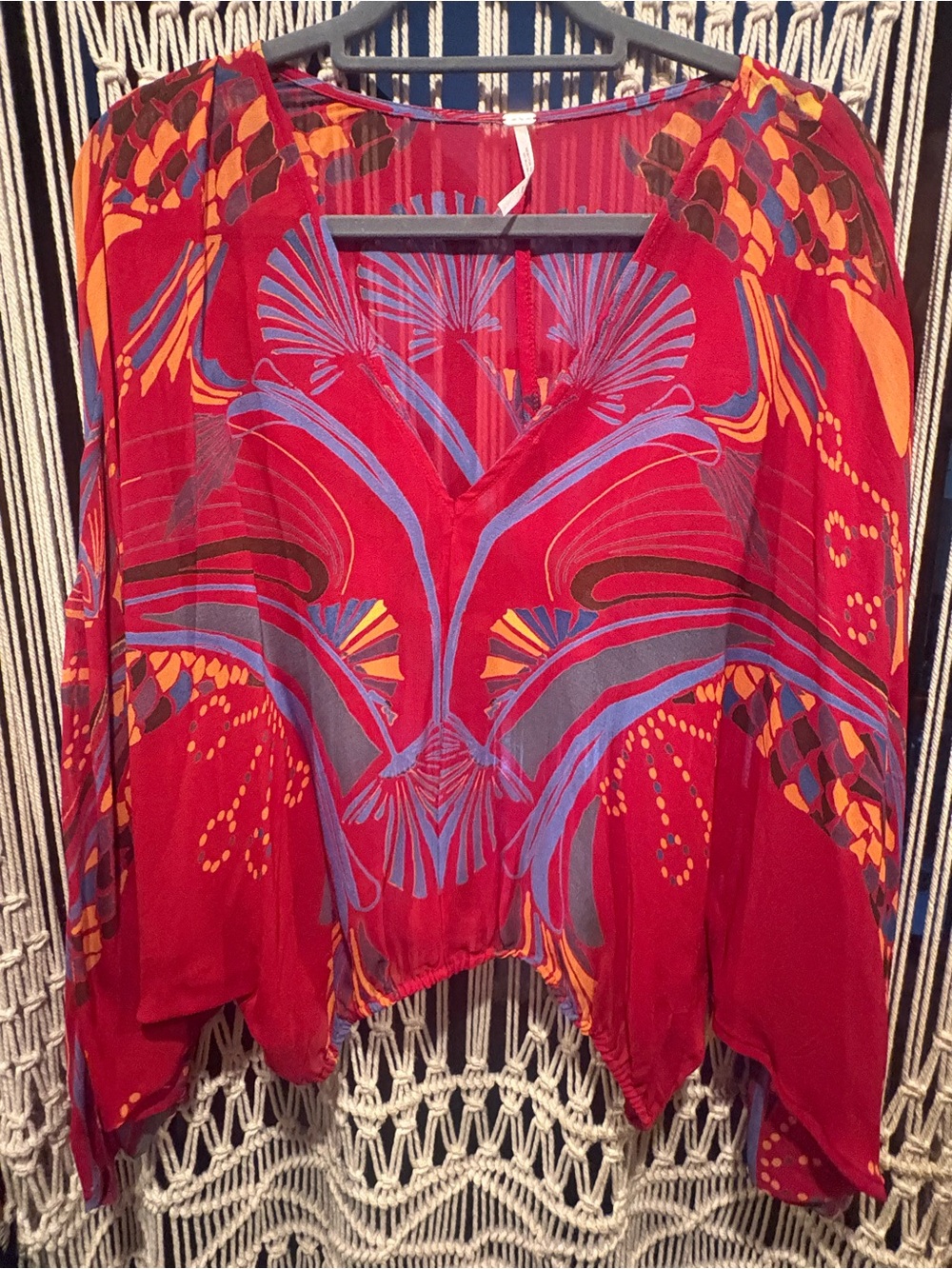 Free People Red Floral V-Neck Women's Blouse